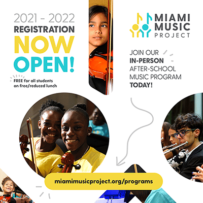 Student registration for free after-school music classes in Miami, Florida with Miami Music Project is open